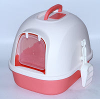 Thumbnail for YES4PETS Portable Hooded Cat Toilet Litter Box Tray House with Handle and Scoop Red