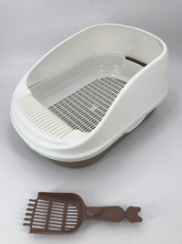 Thumbnail for YES4PETS Large Portable Cat Toilet Litter Box Tray with Scoop and Grid Tray Brown