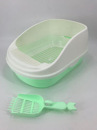 Thumbnail for YES4PETS Large Portable Cat Toilet Litter Box Tray with Scoop and Grid Tray Green