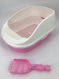 Thumbnail for YES4PETS Large Portable Cat Toilet Litter Box Tray with Scoop and Grid Tray Pink