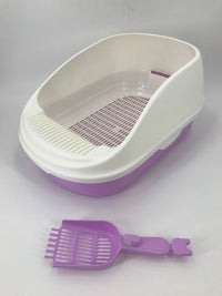 Thumbnail for YES4PETS Large Portable Cat Toilet Litter Box Tray with Scoop and Grid Tray Purple