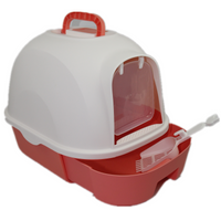 Thumbnail for YES4PETS Large Hooded Cat Toilet Litter Box Tray House With Drawer and Scoop Red