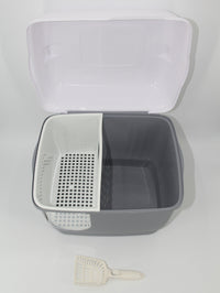 Thumbnail for YES4PETS XL Portable Hooded Cat Toilet Litter Box Tray House with Handle and Scoop Grey