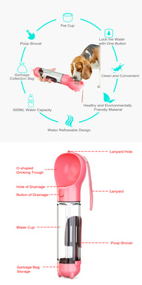 Thumbnail for YES4PETS 4 in 1 Portable Pet Dog Puppy Cat Drinking Mug Water Feeder Bottle Valve Travel Bottle Pink