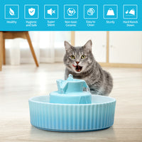 Thumbnail for YES4PETS Blue Ceramic Electric Pet Water Fountain Dog Cat Water Feeder Bowl Dispenser