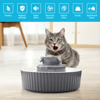 Thumbnail for YES4PETS Grey Ceramic Electric Pet Water Fountain Dog Cat Water Feeder Bowl Dispenser