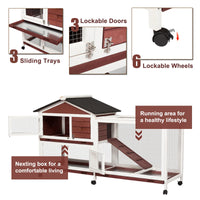 Thumbnail for YES4PETS Double Storey Large Rabbit Hutch Guinea Pig Cage , Ferret Cage With Pull Out Tray On Wheels