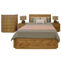 Thumbnail for Rosemallow 4pc Queen Bed Frame Bedroom Suite Timber Bedside Tallboy Package Set