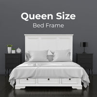 Thumbnail for Celosia Queen Size Bed Frame Timber Mattress Base With Storage Drawers - White