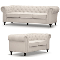 Thumbnail for Mellowly 3 + 2 Seater Sofa Fabric Uplholstered Chesterfield Lounge Couch - Beige