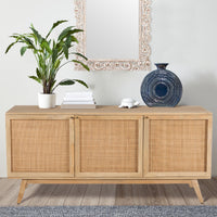 Thumbnail for Olearia  Buffet Table 150cm 3 Door Solid Mango Wood Storage Cabinet Natural