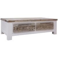 Thumbnail for Plumeria Coffee Table 130cm 2 Drawer Solid Acacia Timber Wood - White Brush