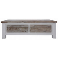 Thumbnail for Plumeria Coffee Table 130cm 2 Drawer Solid Acacia Timber Wood - White Brush