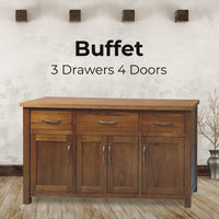 Thumbnail for Birdsville Buffet Table 161cm 4 Door 3 Drawer Solid Mt Ash Timber Wood - Brown