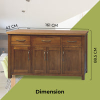 Thumbnail for Birdsville Buffet Table 161cm 4 Door 3 Drawer Solid Mt Ash Timber Wood - Brown