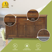 Thumbnail for Birdsville Buffet Table 161cm 4 Door 3 Drawer Solid Mt Ash Timber Wood - Brown