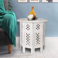 Thumbnail for Scilla Rubber Wood Timber Round 45cm Side Table - White