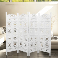 Thumbnail for Iron Jali 4 Panel Room Divider Screen Privacy Shoji Timber Wood Stand - White