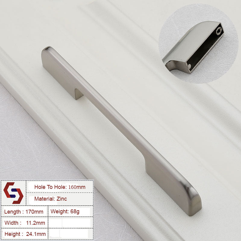 Zinc Kitchen Cabinet Handles Drawer Bar Handle Pull brushed silver color hole to hole size 160mm