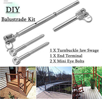 Thumbnail for Wire Rope DIY Balustrade Kit Jaw/Swage Fork Terminal Eye Bolts Turnbuckle