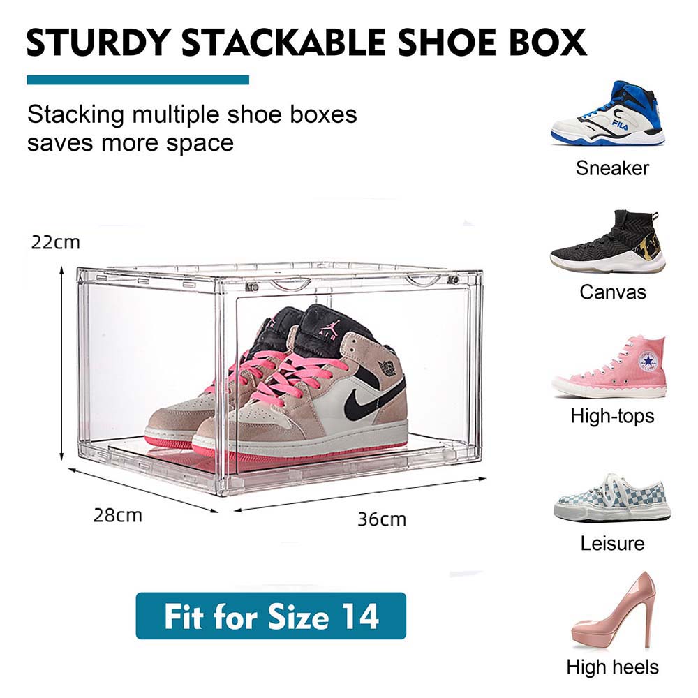 1 Pack Large Acrylic Shoe Box Storage Side Door Open Stackable Boxes Transparent Clear Display Case