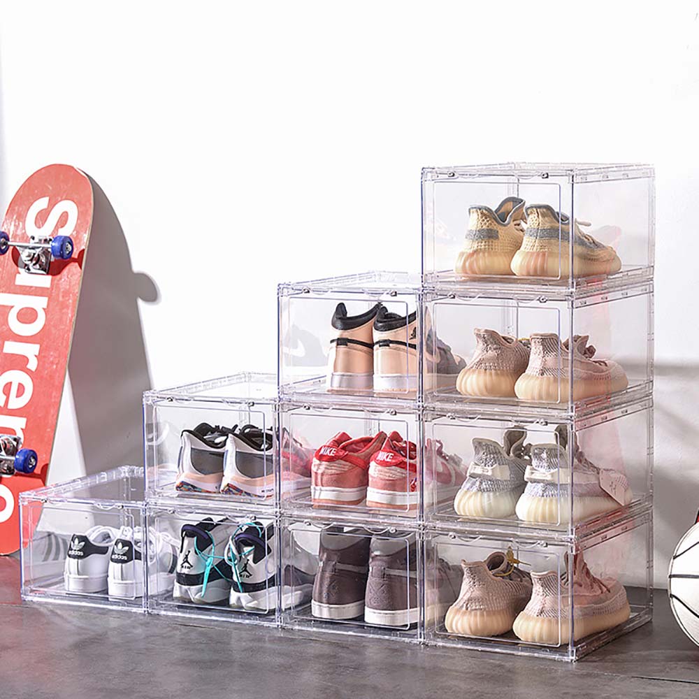 1 Pack Large Acrylic Shoe Box Storage Side Door Open Stackable Boxes Transparent Clear Display Case