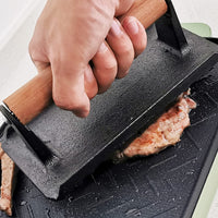 Thumbnail for Heavy Duty Rectangular Cast Iron Grill Burger Press Pre-Seasoned Steak Griddle BBQ Grilling