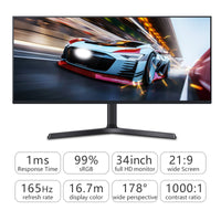 Thumbnail for 34 Inch Ultrawide 3440x1440 HDMI DP 165Hz 1000:1 Flat LED Gaming Monitor