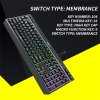 Thumbnail for RGB Gaming Keyboard 8 Mode Light Effect 19 Game Anti Ghosting Keys 6 Function AU
