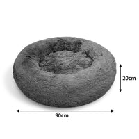 Thumbnail for Dog Pet Cat Calming Bed Warm Plush Round  Nest Comfy Sleeping Bed Dark Grey 90cm