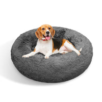 Thumbnail for Dog Pet Cat Calming Bed Warm Plush Round  Nest Comfy Sleeping Bed Dark Grey 90cm