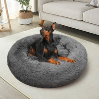 Thumbnail for Dog Pet Cat Calming Bed Warm Plush Round  Nest Comfy Sleeping Bed Dark Grey 90cm