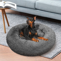 Thumbnail for Dog Pet Cat Calming Bed Warm Plush Round  Nest Comfy Sleeping Bed Dark Grey 90cm