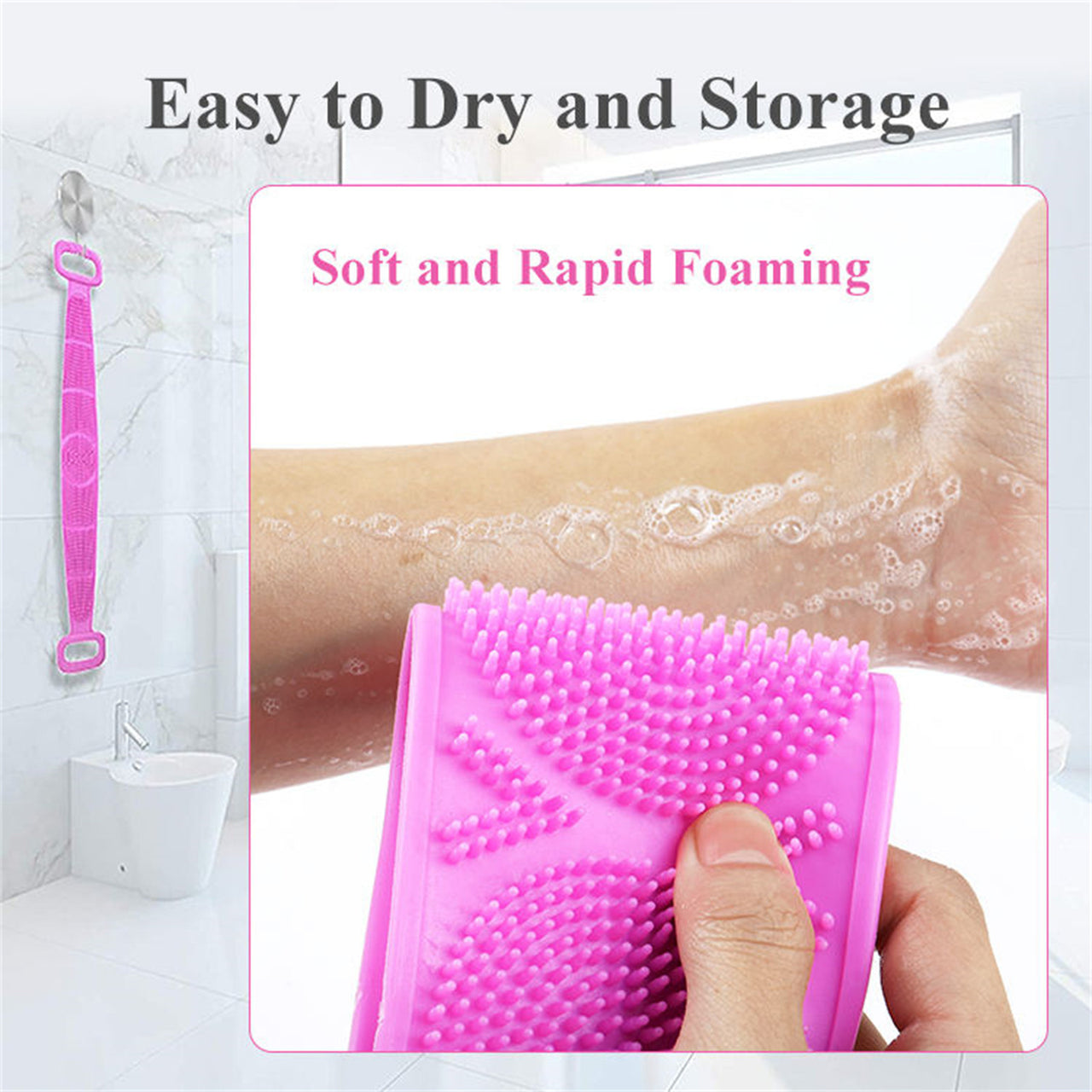 A+Living Silicone Exfoliating Back Scrub Strap for Body Shower Green 60cm