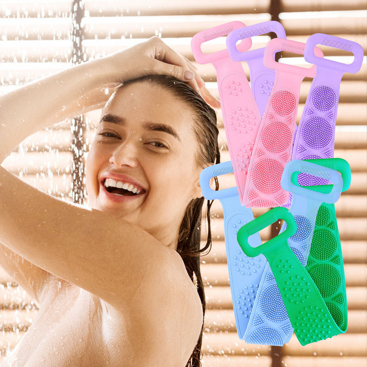 A+Living Silicone Exfoliating Back Scrub Strap for Body Shower Green 60cm