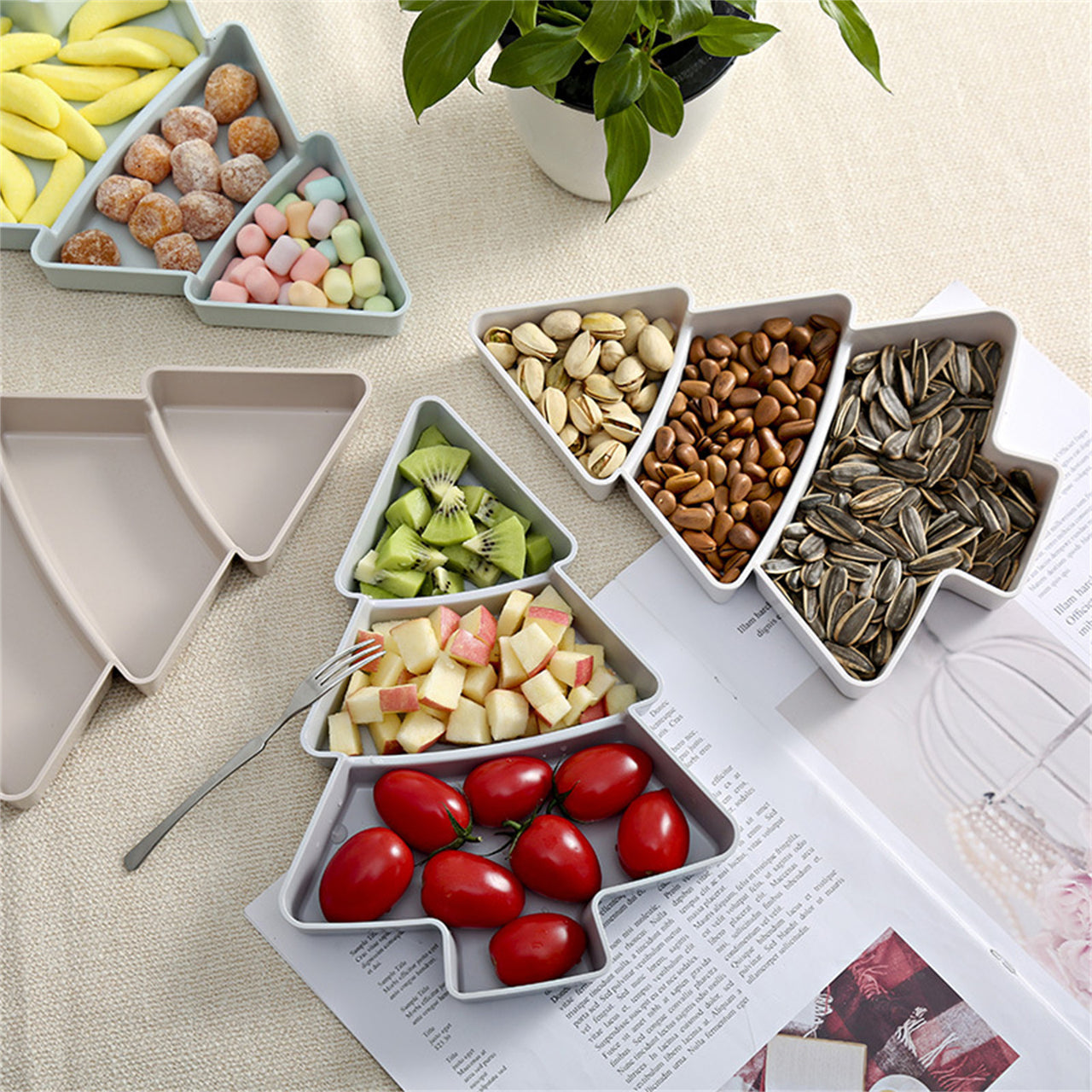 Cookingstuff Christmas Tree Dried Fruit Tray Snacks Candy Tray Melon Dried Fruit Plate Blue