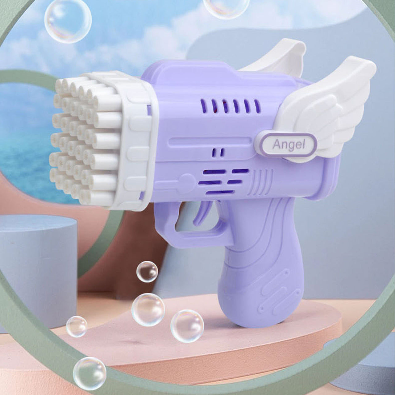 Bubblerainbow 42 Hole Angel Wing Automatic Bubble Blowing Bubble Gun Launcher Toy Purple