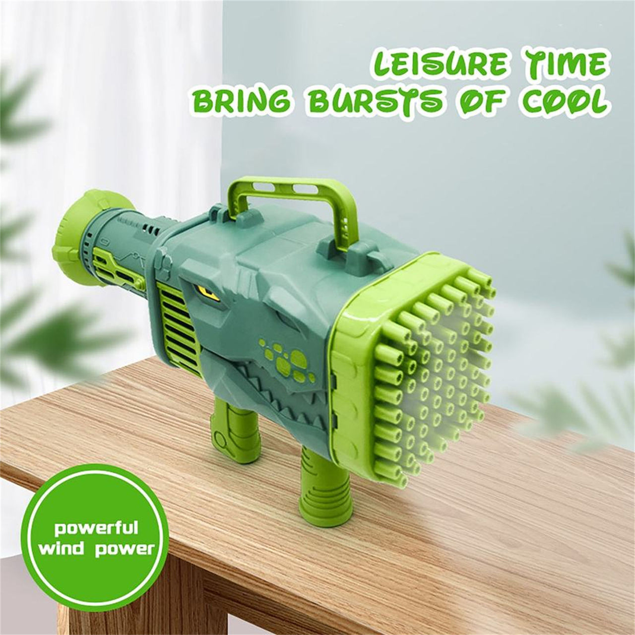 Bubblerainbow Dinosaur Bazooka Bubble Gun 64-Hole Fully Automatic Rechargeable Bubble Machine