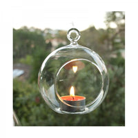 Thumbnail for 4 x Hanging Clear Glass Ball Tealight Candle Holder  - 10cm Diameter / High - Wedding Globe Decoration Terrarium Succulent Plant Mini Garden Holder Decor Craft Gift