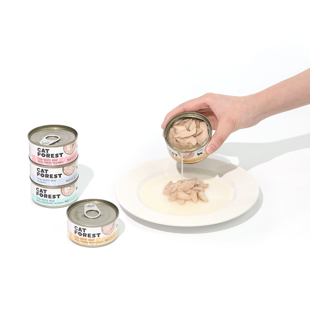 CAT FOREST Classic Tuna White Meat With Whitebait In Gravy Cat Canned Food 85G X 24