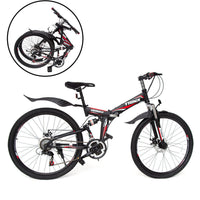 Thumbnail for 26 Folding Mountain Bicycle 21 Speed Shimano Foldable Bike Black Color