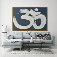 Thumbnail for 120X80cm Modern Mantra: Echoes of AUM Dark Wood Framed Hand Painted Canvas Wall Art