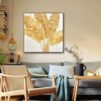 Thumbnail for 100X100cm Lustrous Leaves Dark Wood Framed Hand Painted Canvas Wall Art