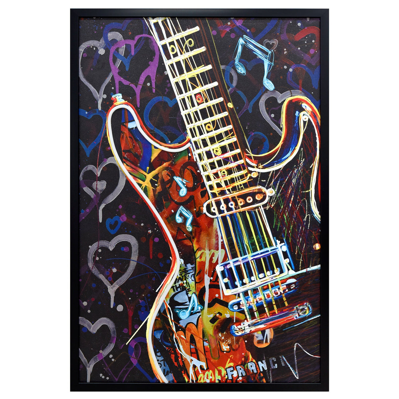 60X90cm Neon Serenade Black Framed Hand Painted LED Wall Art