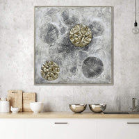 Thumbnail for 100X100cm Golden Orbs Amidst Ethereal Mists Light Wood Framed Hand Painted Canvas Wall Art