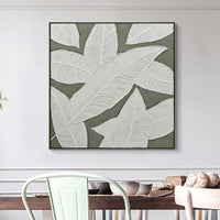 Thumbnail for 100X100cm Emerald Oasis: Leaves of Serenity Champagne Framed Hand Painted Canvas Wall Art