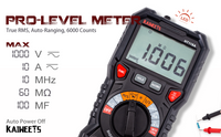 Thumbnail for KAIWEETS Digital Multimeter TRMS 6000 Counts Voltmeter Auto-Ranging Fast Accurately Measures Voltage Current Amp Resistance Diodes Continuity Duty-Cycle Capacitance Temperature for Automotive