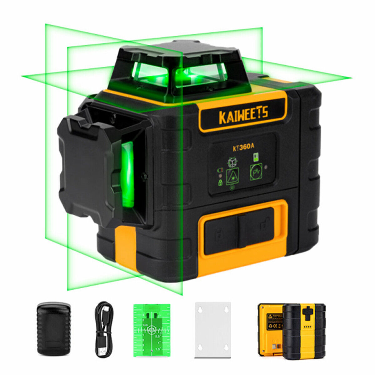 KAIWEETS KT360A Green Laser Level 3 X 360° Rotary Self Leveling with 1 Rechargeable Battery