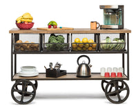 Thumbnail for Wooden Kitchen Island Trolley Cart on Wheels with Drawers and 3 Level Storage