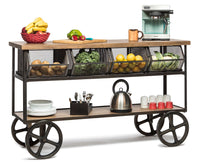 Thumbnail for Wooden Kitchen Island Trolley Cart on Wheels with Drawers and 3 Level Storage